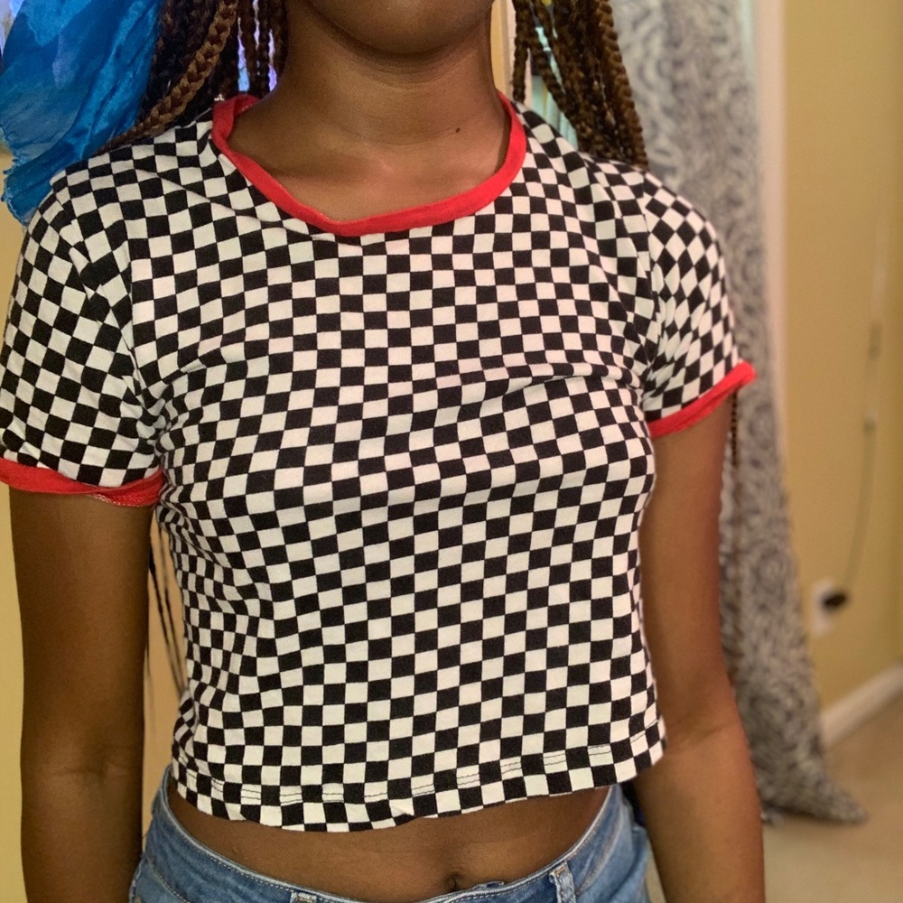 Checkerboard crop top shirt
